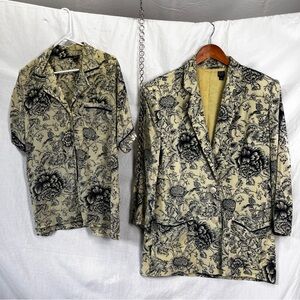 Silk Jacket Blazer and Shirt set Size 10 and 8 Cream Blue Floral STAINED cute